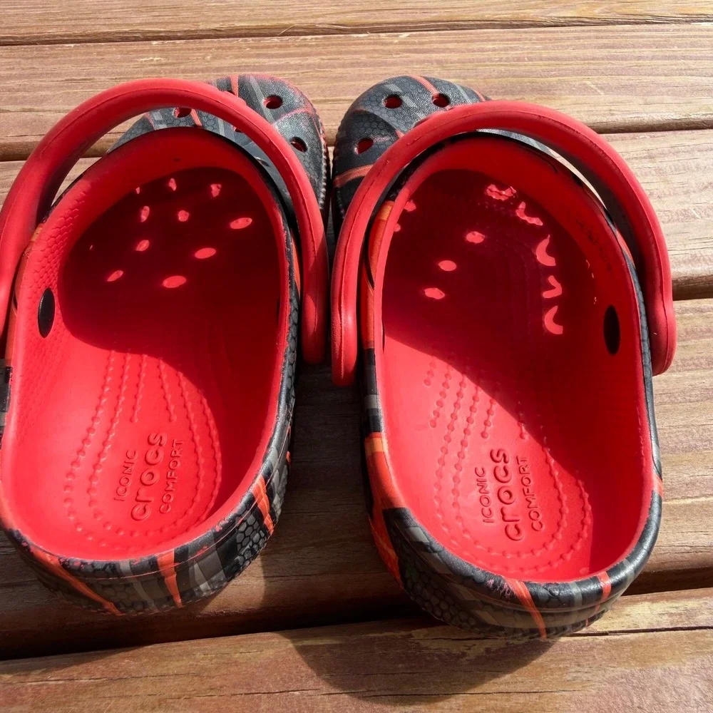 Crocs Kids Classic Clog Black Red Orange Flame Graphic Slip On Shoes Kids 8